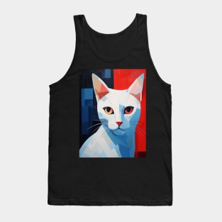 White Cubism Cat Tank Top